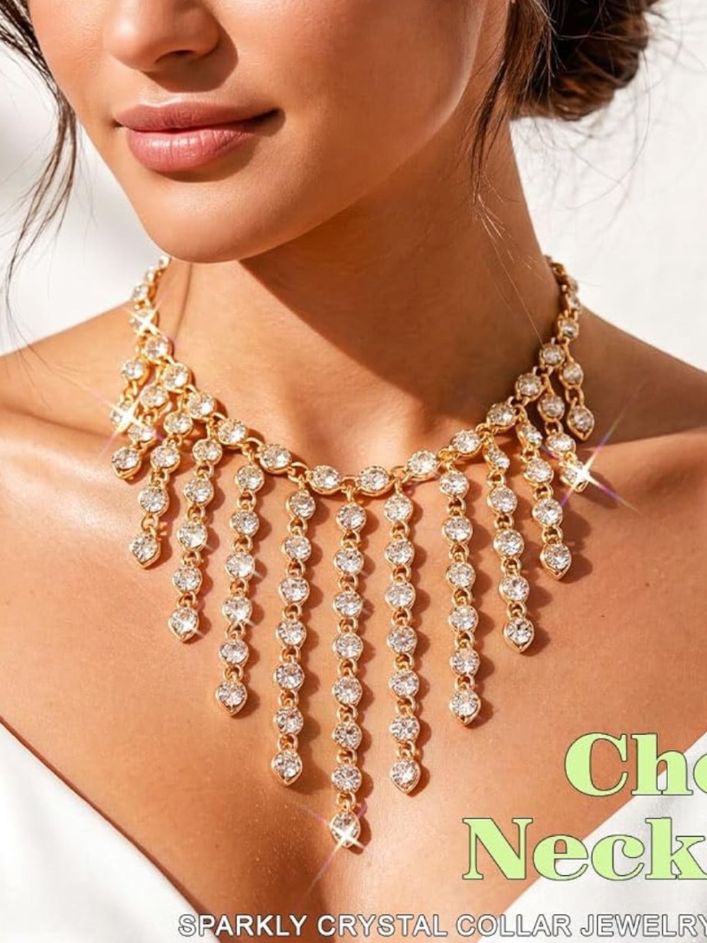 Anthropologie Gold Crystal Fringe Bib Necklace - Picture 4 of 4